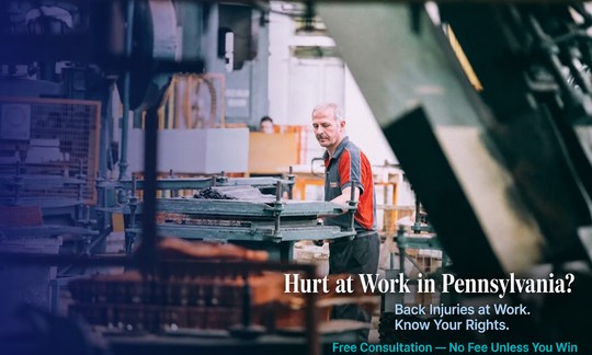 Factory worker in industrial setting — back injury at work Pennsylvania workers compensation